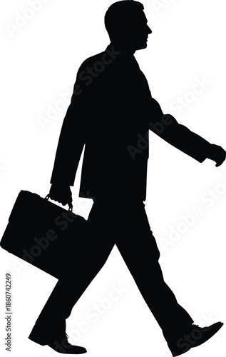 Black silhouette of a man walking with a briefcase