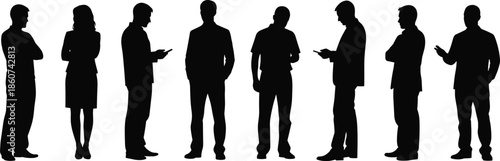 Black silhouettes of people standing in various poses