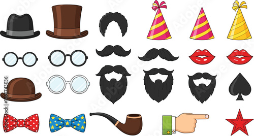 Cartoon facial hair accessories hats and props mustache beard lips