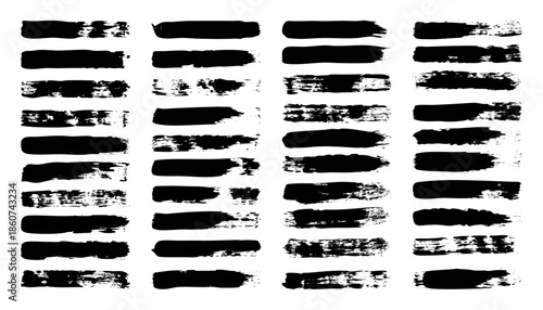 Grunge brush strokes, lines, ink smudges, hand-drawn scribble shapes. Handmade sketchy marks, acrylic stains, charcoal streaks. Paint textures, dry brush effect. Marker underline. Vector illustration