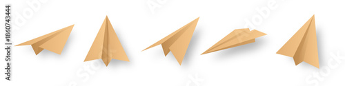 Realistic handmade paper planes collection on transparent background. Origami aircraft in flat style. Vector illustration.