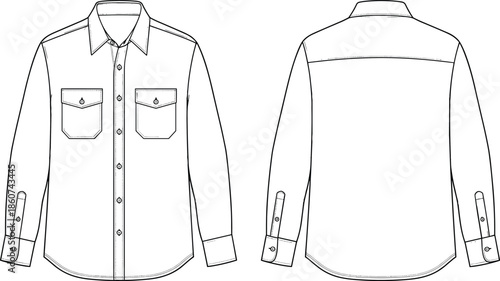 Line of a long sleeve button down shirt front and back line fashion clothing