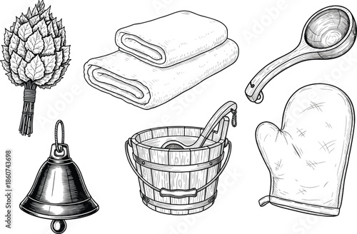 Sauna accessories and bath wooden bucket oven mitt bell