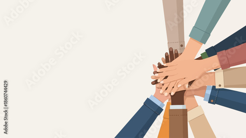 Diverse Business Team Hands Stacked Together Symbolizing Unity Collaboration and Partnership on Light Background