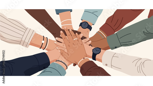 Diverse Team Hands Stacked Together Symbolizing Unity Collaboration and Strong Partnership