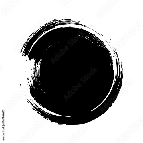 Grunge circle, brush strokes, lines, ink smudges, hand-drawn scribble shape. Handmade sketchy mark, acrylic stains, charcoal streaks. Paint texture, dry brush effect. Vector illustration
