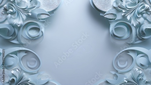 Elegant and intricate paper cut design with floral patterns and textures on a soft blue background for artistic projects