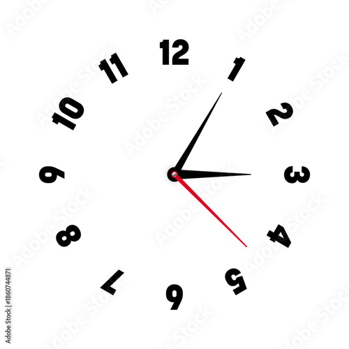 Mechanical clock face with arabic numerals, bezel. Watch dial with minute, hour marks and numbers. Timer or stopwatch element. Blank measuring circle scale with divisions. Vector illustration