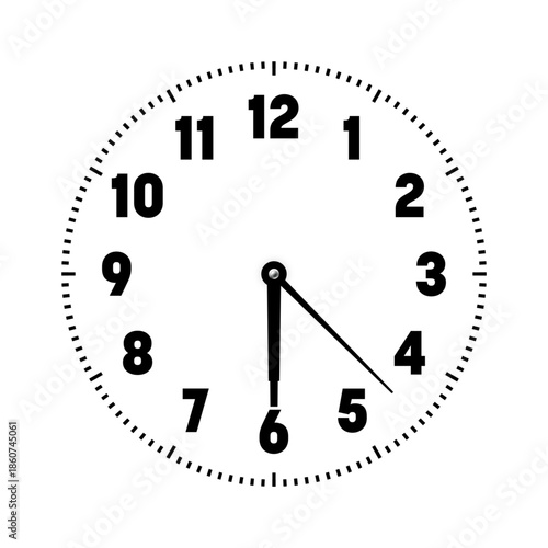 Mechanical clock face with arabic numerals, bezel. Watch dial with minute, hour marks and numbers. Timer or stopwatch element. Blank measuring circle scale with divisions. Vector illustration