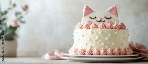 Decorated Cat Cake on Table