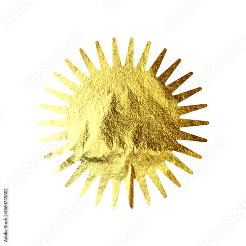 Golden star, sunburst symbol. Shiny gold foil. Vintage sunbeam symbol. Shopping labels, sale sticker, quality mark. Modern art. Wedding, greeting card decoration elements. Vector illustration