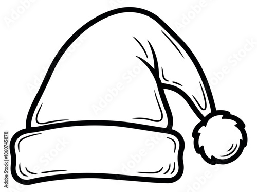 Hand drawn line art illustration of a santa hat depicting festive christmas headwear for winter holidays