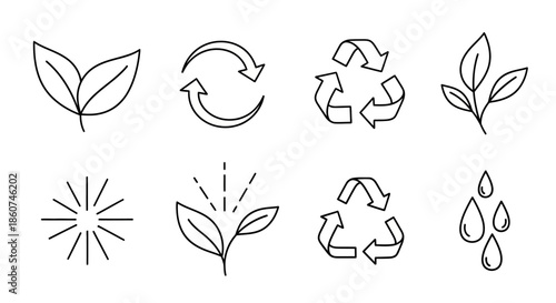 Eco-friendly line art icons for nature and recycling.