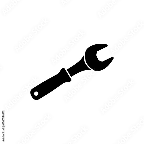 Black Adjustable Spanner Tool Icon.