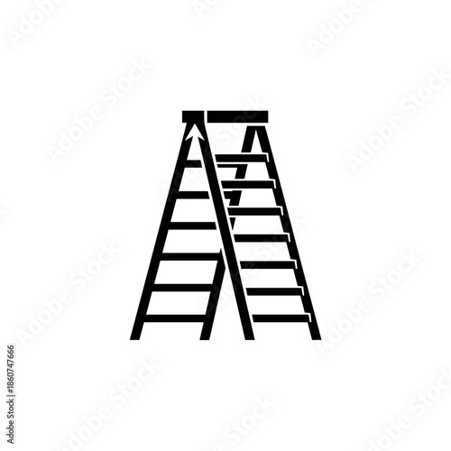 Black Step Ladder Standing Upright.