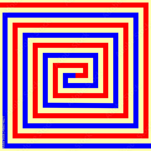 Geometric twirled line into a square form labyrinth abstract. Striped wallpaper. Symmetric geometric curve ornament background. Vector illustration. Linear vector.