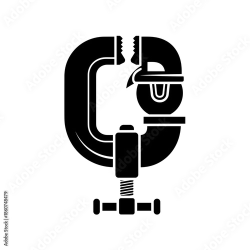 C shaped clamp holding object tightly.