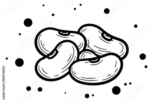 Hand drawn line art beans set featuring a small pile of legumes for food and nutrition