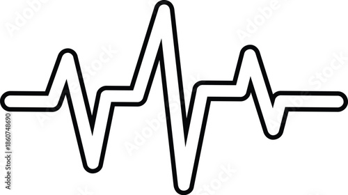 High Contrast Heartbeat Pulse or EKG Monitor Line Graphic. Black and White Vector Illustration Symbolizing Life, Vitality, Health Care, Medical Monitoring, and Fitness Performance Tracking.