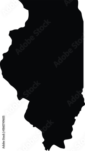 Illinois State Map Silhouette Icon. Black Isolated Vector Outline of IL Geographic Border. Minimalist Graphic Design Element for Mid-West United States Regional Projects and Infographics.