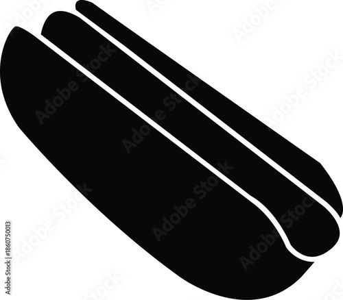 Simple Hot Dog or Sausage in Bun Silhouette, Fast Food Snack Icon for Concession Stands and Summer BBQ Themes, Minimalist Junk Food Vector Graphic for Menus, Restaurants, and Picnic Designs.