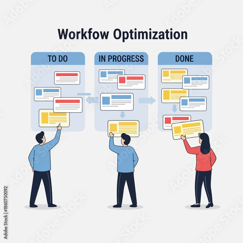 Team Collaborating on Workflow Optimization with Kanban Board.