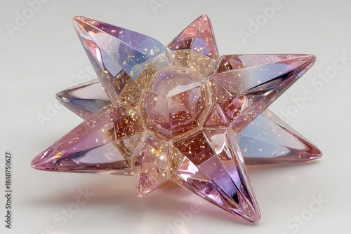 Wallpaper Mural Pink crystal star with gold sparkles on white background Torontodigital.ca