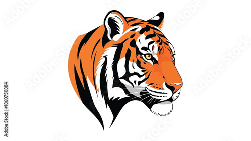 Side view portrait of a vibrant orange and black striped tiger head