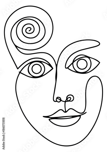 Minimalist line art illustration of a female face depicting abstract continuous line art for modern design