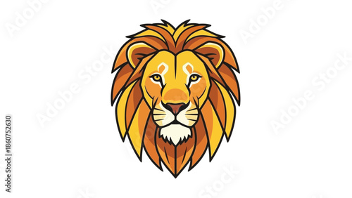 Front view of a majestic lion head with a detailed golden mane