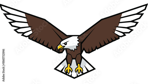 Stylized mascot bald eagle with spread wings in attack pose