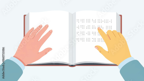 Hands holding an open book with text, pointing to content