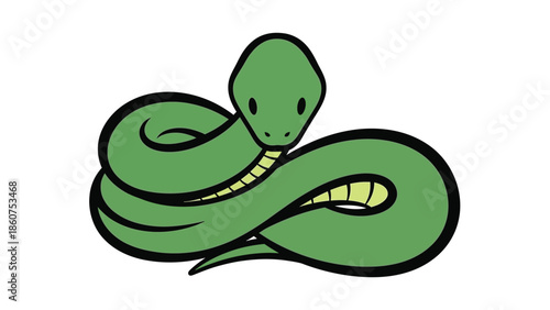 Coiled green snake on white background illustration dangerous reptile vector