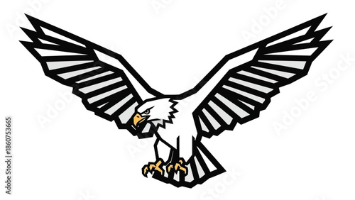 Flying eagle mascot stylized vector illustration with spread wings and sharp talons