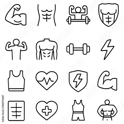 Fitness Icon Collection: A set of fitness icons, meticulously crafted to represent strength, health, and a commitment to a fit lifestyle.