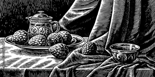 Elegant Tea Ceremony with Lychee Garnish