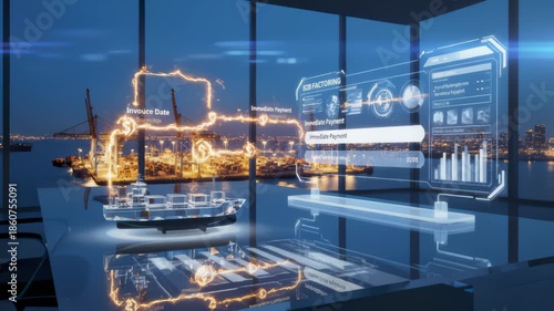 Hologram Ship Displaying B2b Factoring With Harbor and Skyline