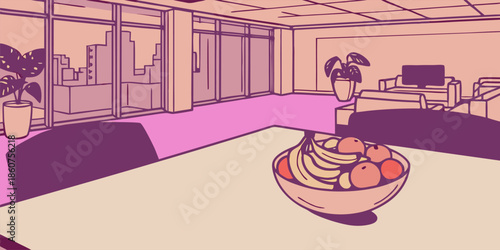 Modern Office Breakroom with Fresh Fruit