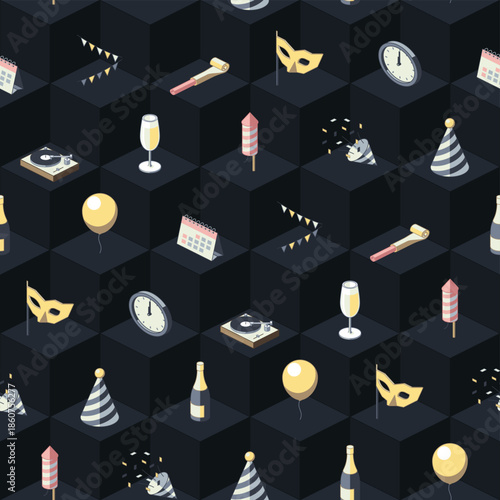 Festive New Year's Eve Celebration Elements Seamless Pattern