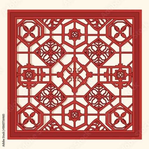 Intricate Red Geometric Pattern Design.