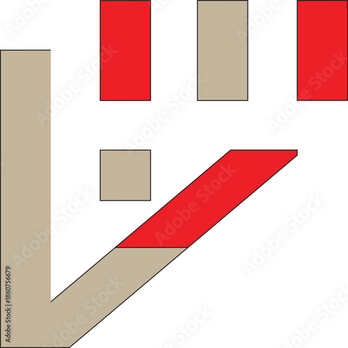 Abstract Geometric Composition with Red and Beige Rectangular Shapes