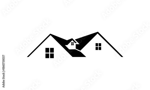 Minimalist black and white house roofline silhouette design.