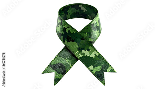 Rendered camouflage ribbon, with dark background, a symbol of support and awareness