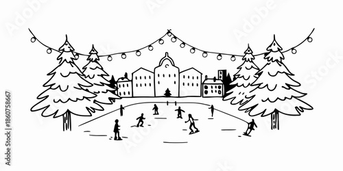 Snowy City Square New Year Celebration with Ice Rink