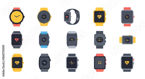 Collection of smart watches with various digital displays