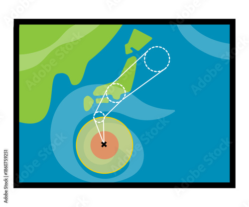 日本のテレビの台風情報の画面　イメージイラスト