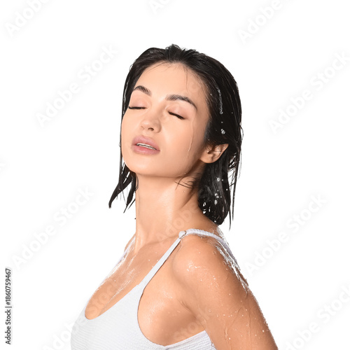 Pretty young woman with wat...