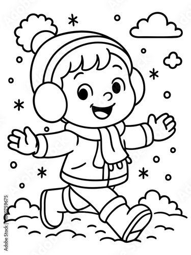 Winter joy and play: a cheerful character, fully engaged in a snowy winter adventure, their joyous expression mirrors the exhilaration of the season.