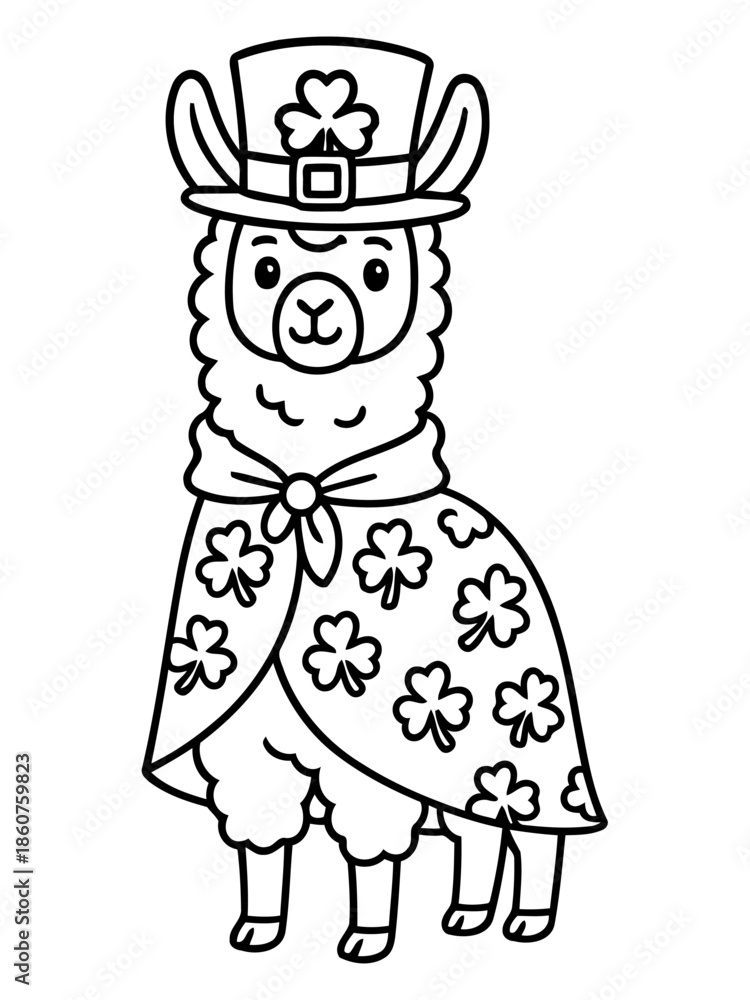 Fototapeta premium Lucky Llama's Festive Flair: A whimsical illustration of a llama adorned in traditional St. Patrick's Day attire, radiating joy and festive spirit.