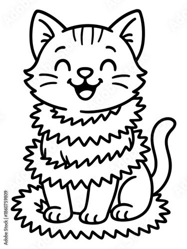 Smiling Cat Illustration: A cheerful cartoon cat with a joyous expression, radiating warmth and happiness. This playful illustration of a furry feline conveys a sense of lightheartedness and charm.